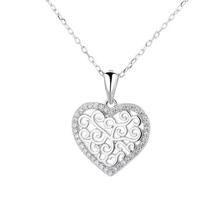 Amy and Annette - Wholesale Pendant/Charm Necklace - Sterling Silver Filigree Heart Pendant Necklace
