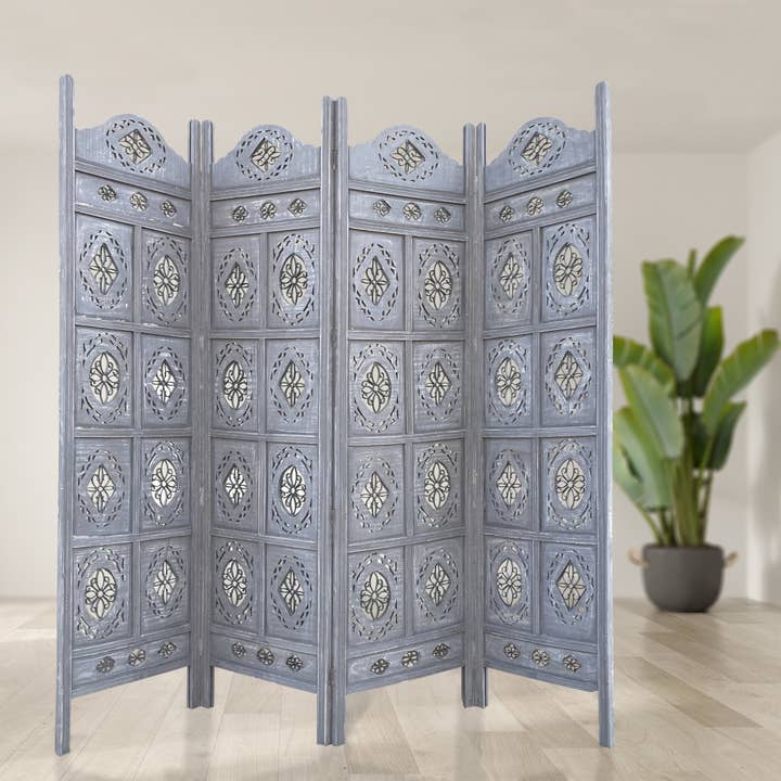 India Overseas Trading Corporation - Wholesale Room Divider - 4 Panel Wooden Screen Room Divider5