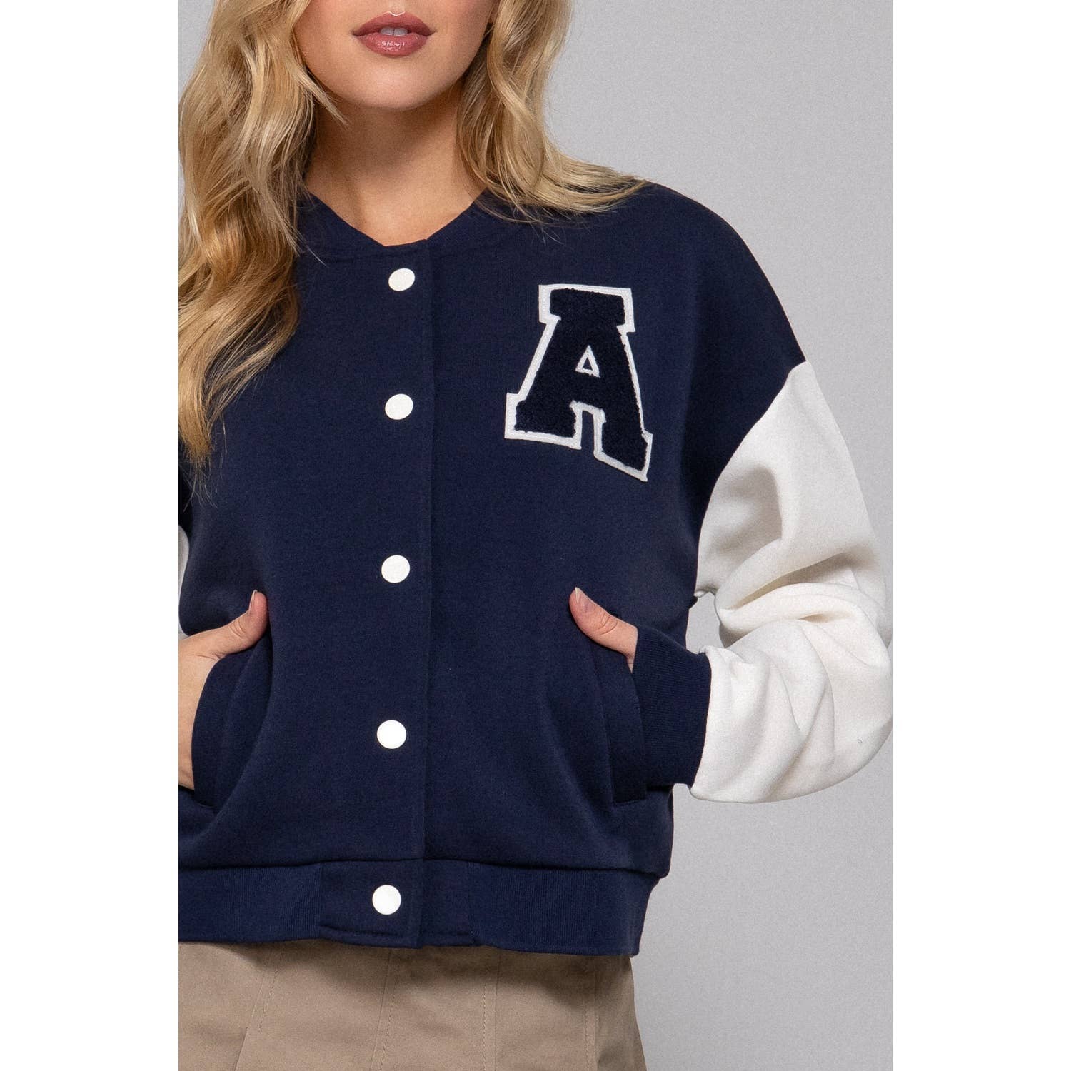 Apolline - Wholesale Varsity/Baseball Jacket - Women's - COLOR BLOCK BRUSHED VARSITY FLEECE JACKET6