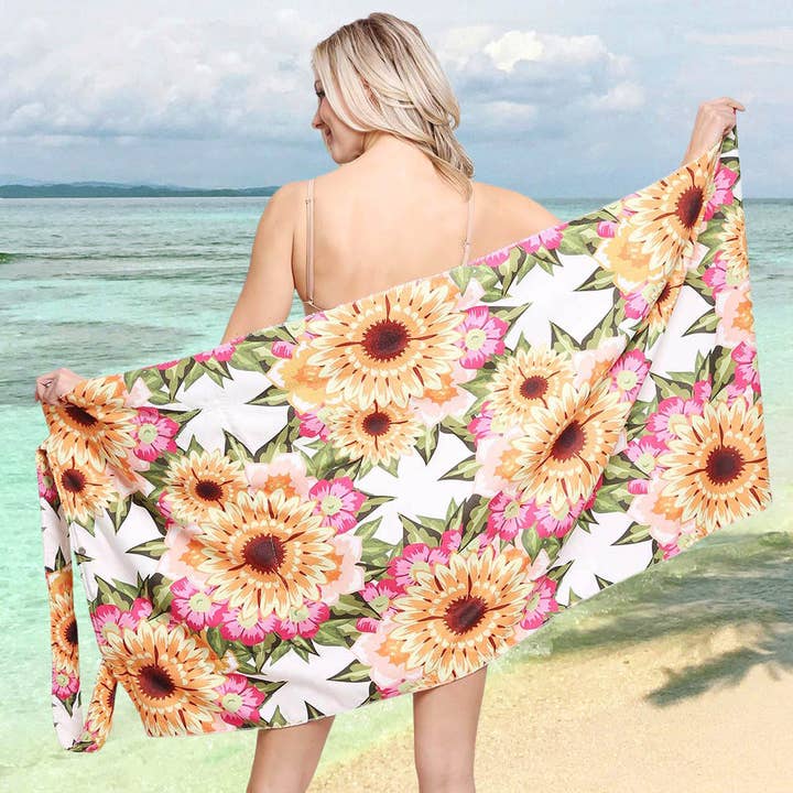 Strandtuch und Tragetasche mit Sonnenblumenmuster für den Großhandel von Sensibling Corp.