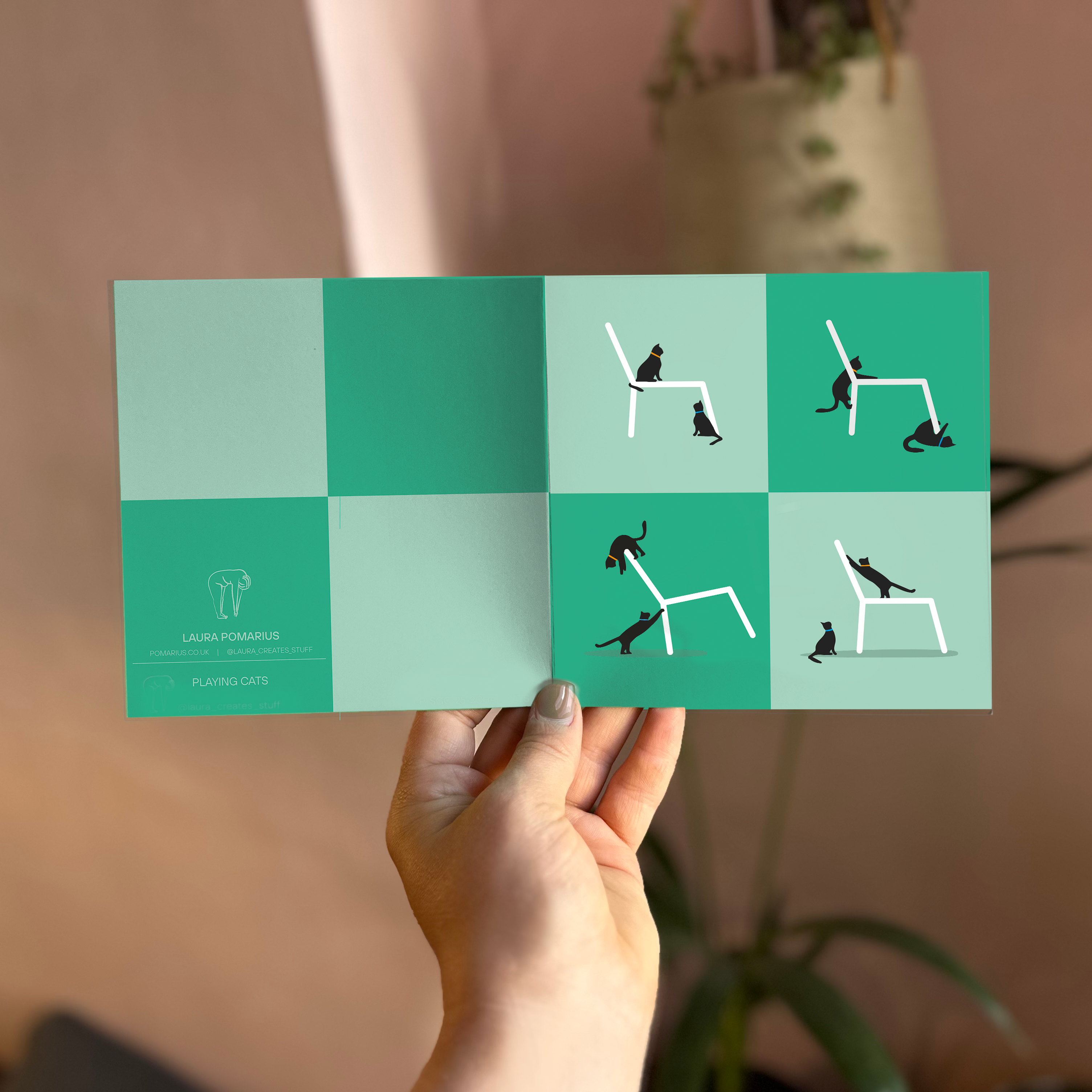 Laura Pomarius - Wholesale Everyday Greeting Card - Cats Playing on Chairs - Fun Greeting Card2