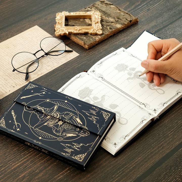 Black MAGIC OWL HARDCOVER PATTERN NOTEBOOK_CWMM1837 for wholesale on Faire3
