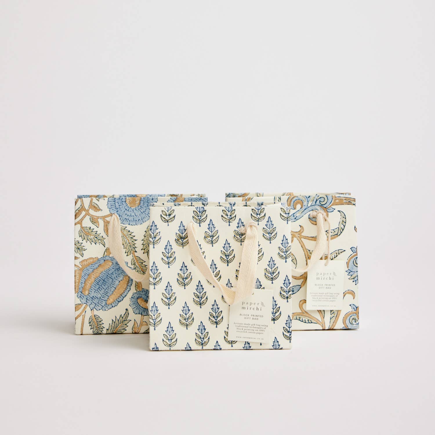 Paper Mirchi - Wholesale Gift Bag - Hand Block Printed Gift Bags (Small) - Blue Stone1