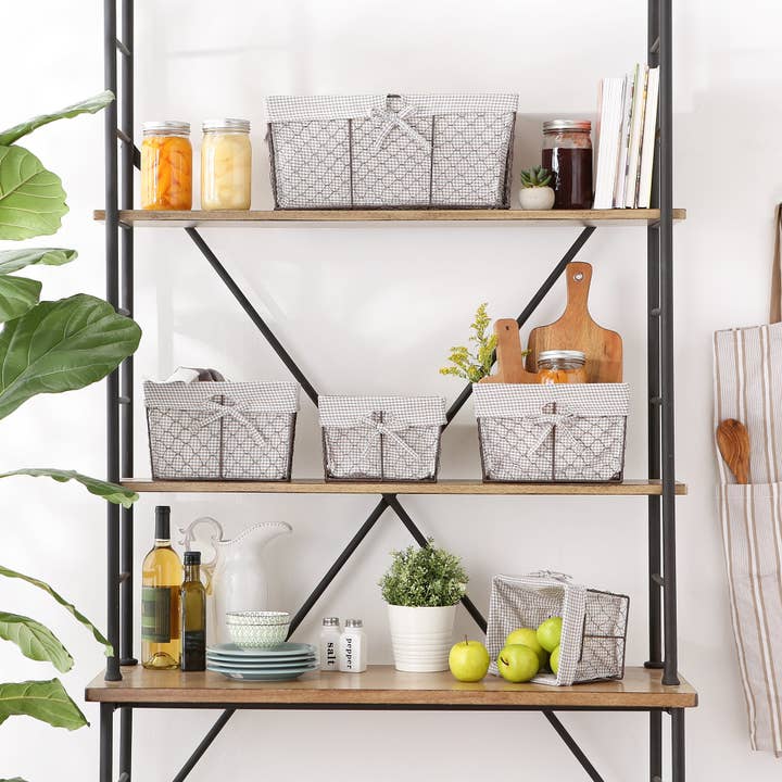 Welcome Home Unbeatable Deals - Wholesale Basket - Rustic Bronze Chicken Wire Stone & White Gingham Check Liner Basket1