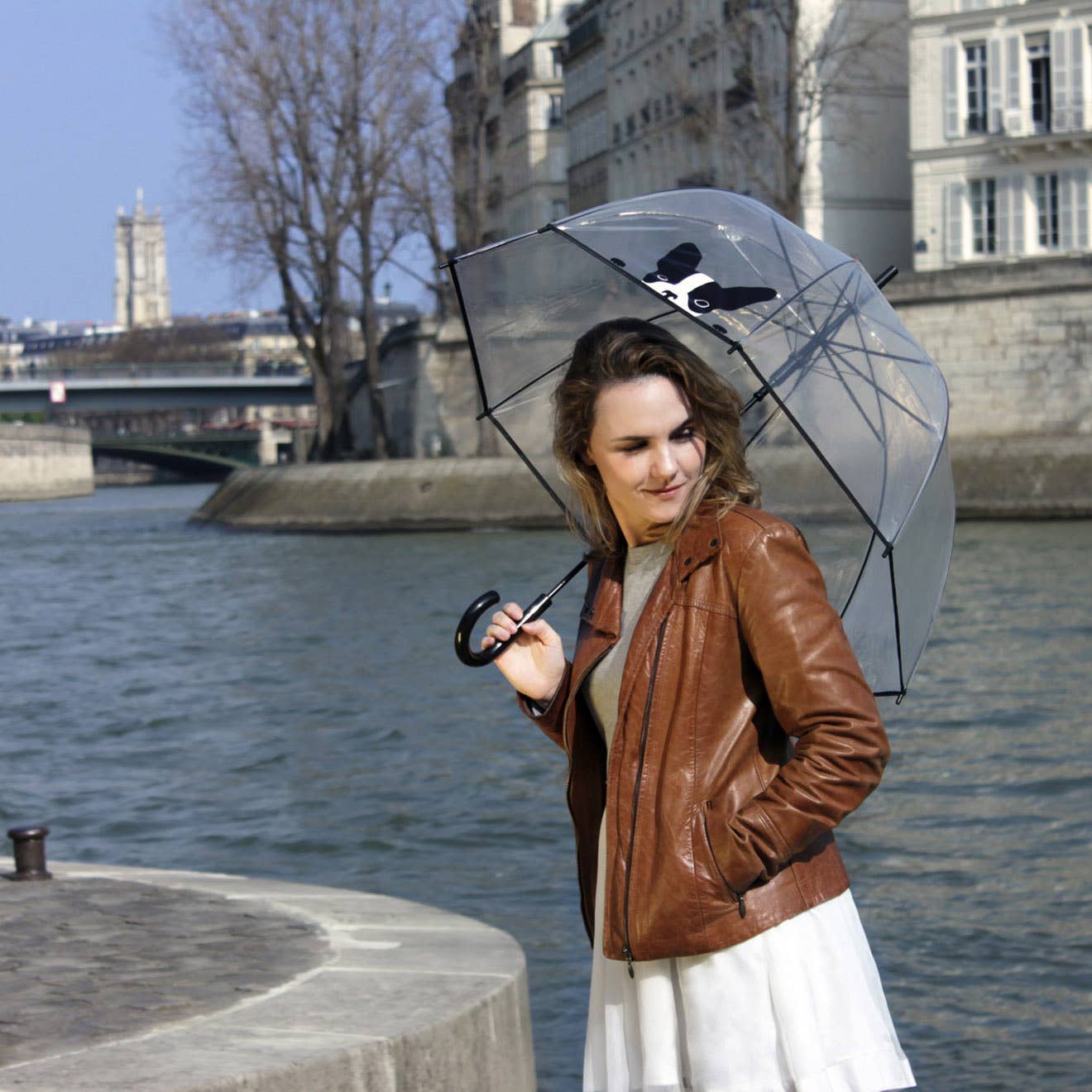 SMATI - Vente Parapluie – femme - Parapluie Long Automatique Transparent Chien2