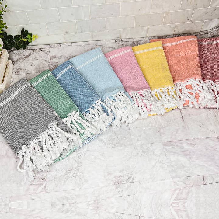 Gia Roma - Vente Essuie-mains - Serviette à main turque avec pompons, torchons de cuisine en coton coloré19