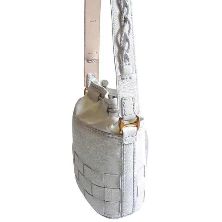 Fado Made Co. — Leather Goods - Wholesale Shoulder Bag - Women's - 'Woven Charm' Leather Drawstring Shoulder Bag3