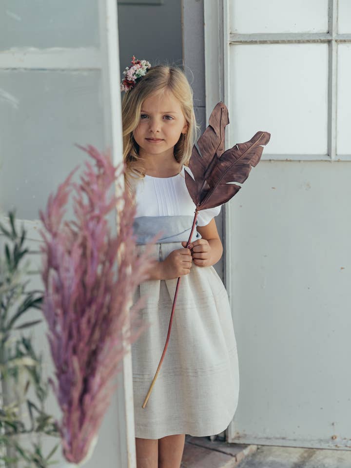 Vestido Branco&bege Com Nevuras Manga À Cava Com Folho for wholesale by Nós e Tranças