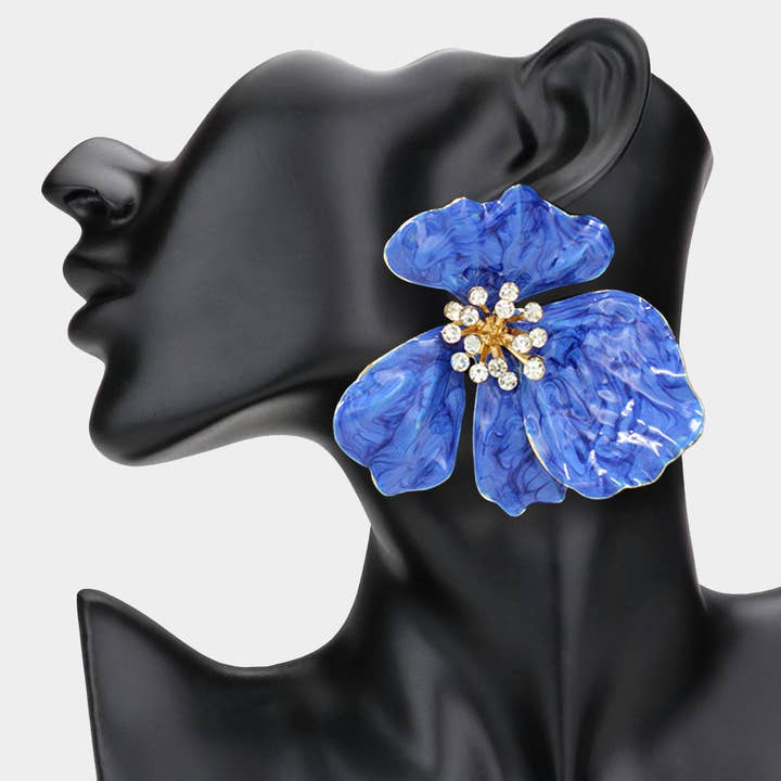 Sensibling Corp. - Wholesale Dangle Earrings - Oversized Stone Bud Enamel Petal Flower Earrings