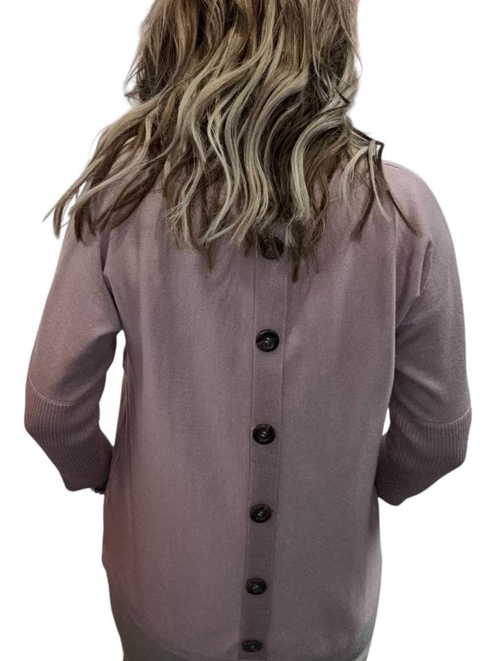 CGSW01338M-BL - Cashmere Rosa - Maglione con Bottoni sul Retro e Maniche a 3/4 A3589 per la vendita all'ingrosso da parte di K & C Clothing, Inc.