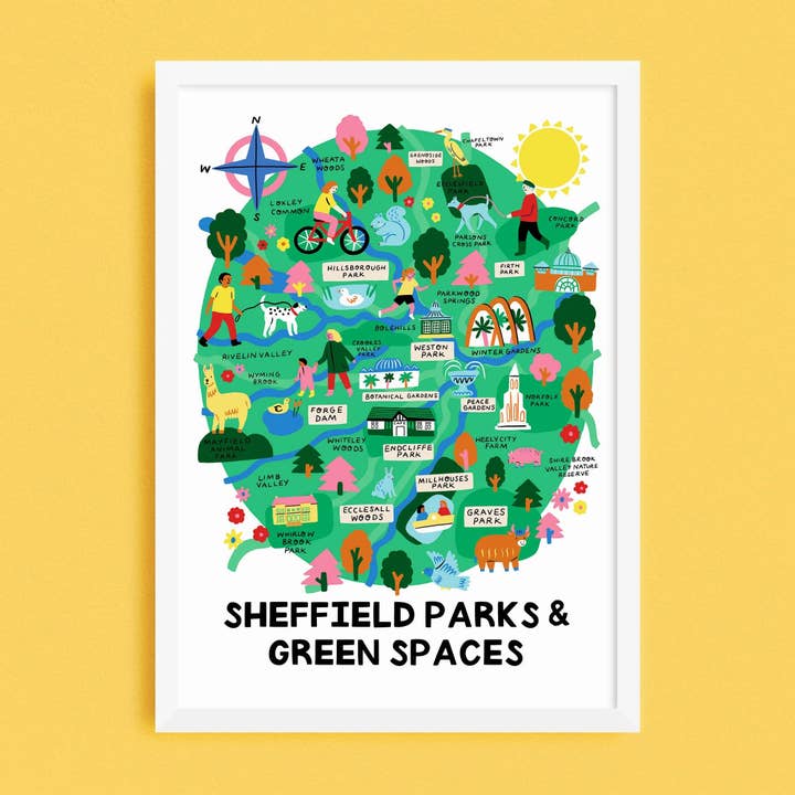 Sheffield Parks and Green Spaces Map Print for wholesale by Lauren Radley