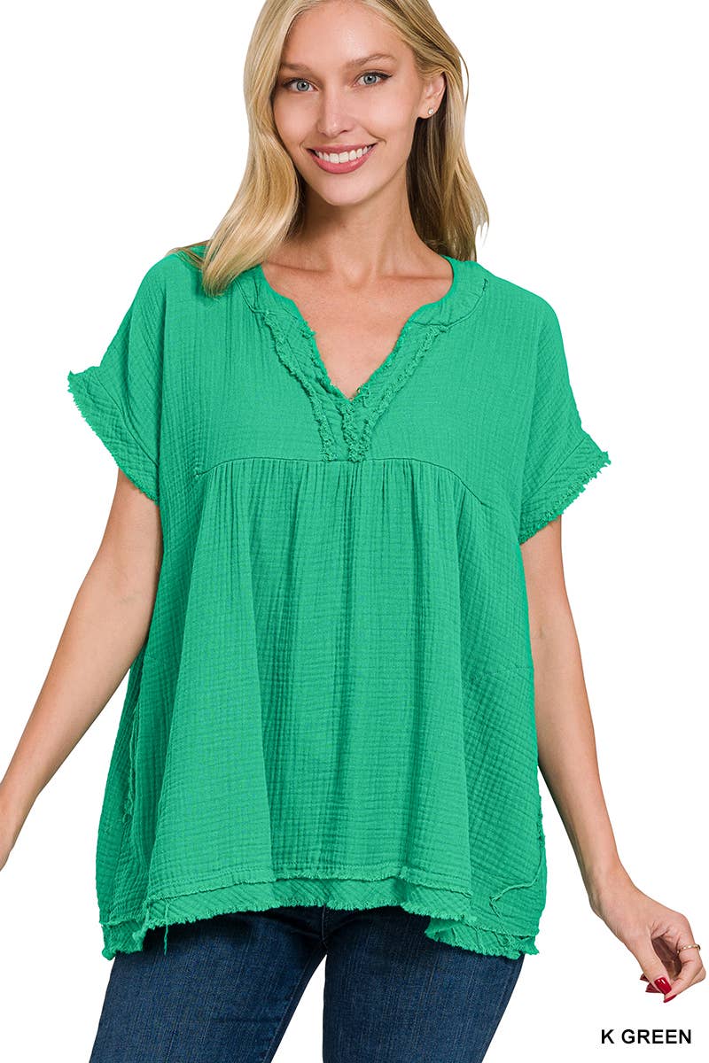 42POPS – wholesale Tunika - Dam – "Rå kant kortärmad V-ringad tröja12