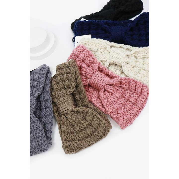 MIX COLOR Winter Knitted Crochet Bow Headband for wholesale on Faire