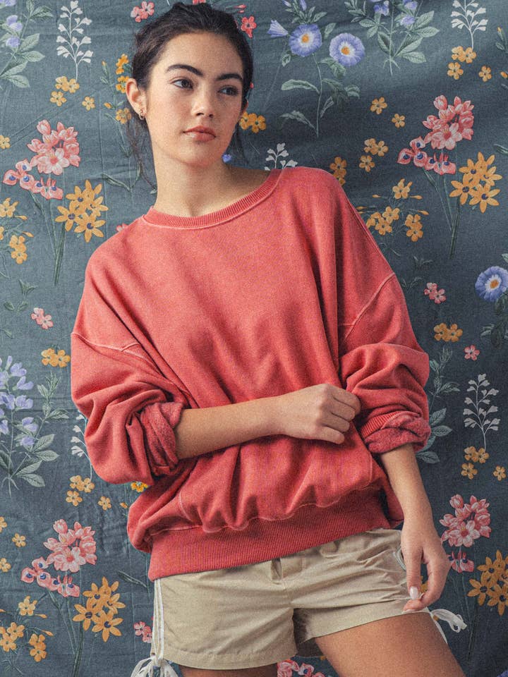 Urban Daizy - Wholesale Sweatshirt - Women's - Crew Neck Comfort Washed Organic Cotton Spring Sweatshirt2