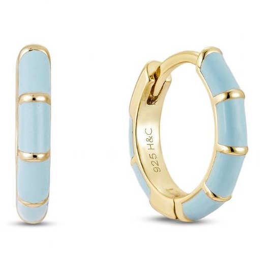 Caela enamel and yellow gold plated huggie hoop earrings for wholesale by Helix & Conch