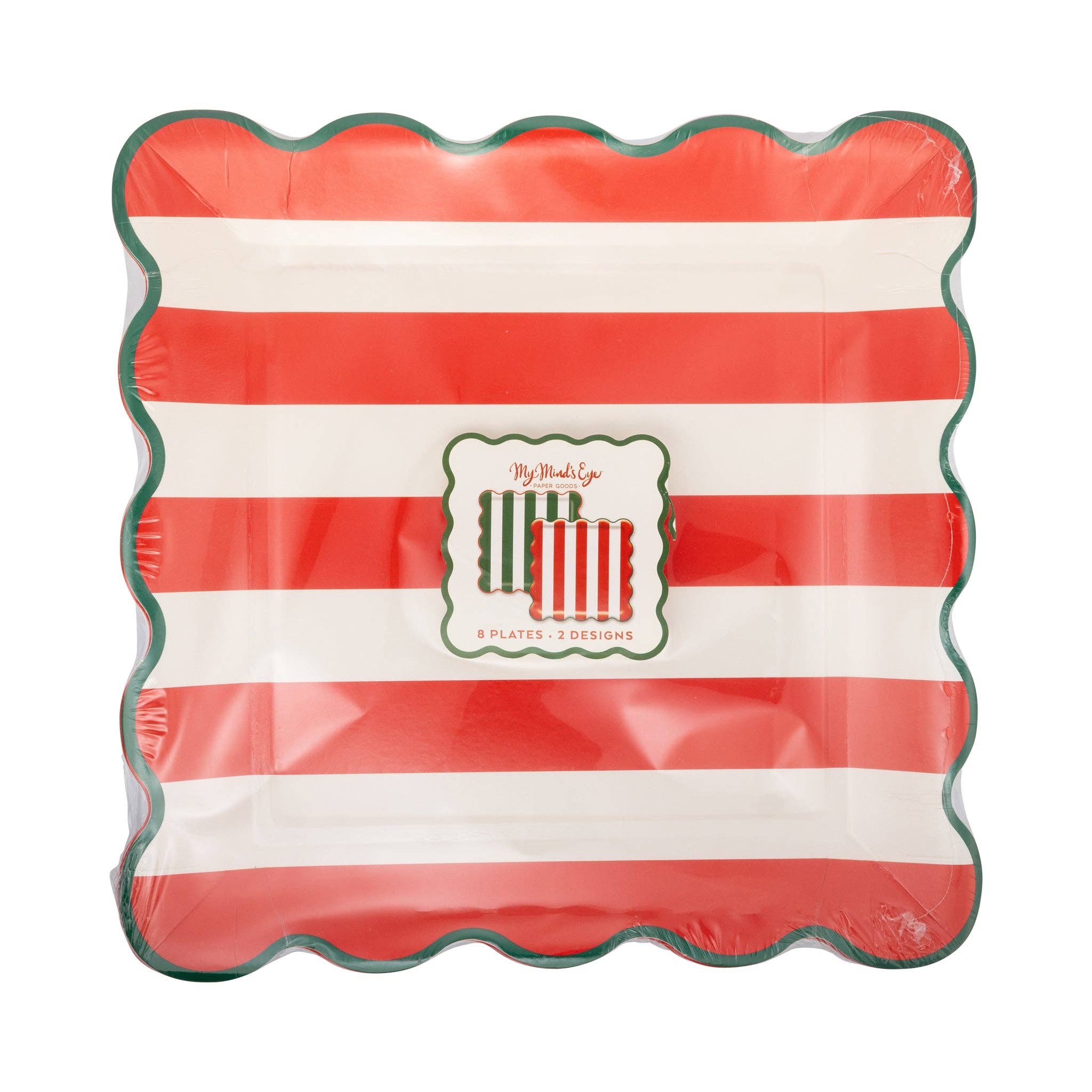 My Mind’s Eye - Wholesale Disposable Plate - PLPL1652 - Red and Green Striped Paper Plate Set3