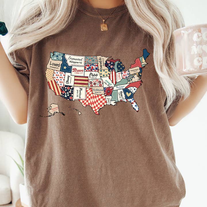 Quilted United States Comfort Colors Tee for wholesale by Kissed Apparel