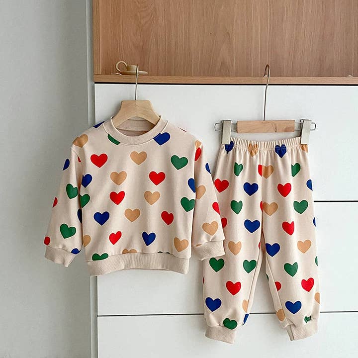 Arrival Autumn Baby Unisex Long Sleeves Colorful Heart Pattern Top Sweatshirt and Long Trousers Clothing Set for wholesale by MyKids-USA®