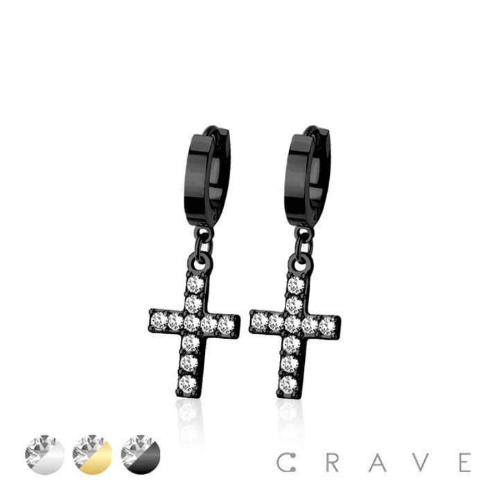 PAR 316L RUSTFRIT STÅL HUGGIE/HOOP CROSS DANGLE EARRIN for engroshandel hos CRAVE