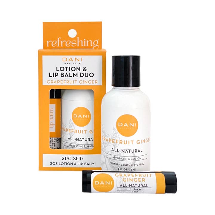 DANI Naturals - Wholesale Lip Balm Set - Gift Set - Lotion & Lip Balm Duo, Grapefruit Ginger