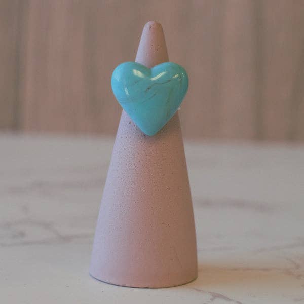 Anel Lucite Vintage Coração Turquesa por atacado de Lucky Cat