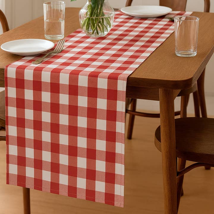 Red-White Handmade Buffalo Check Table Runner for wholesale by Fennco Styles