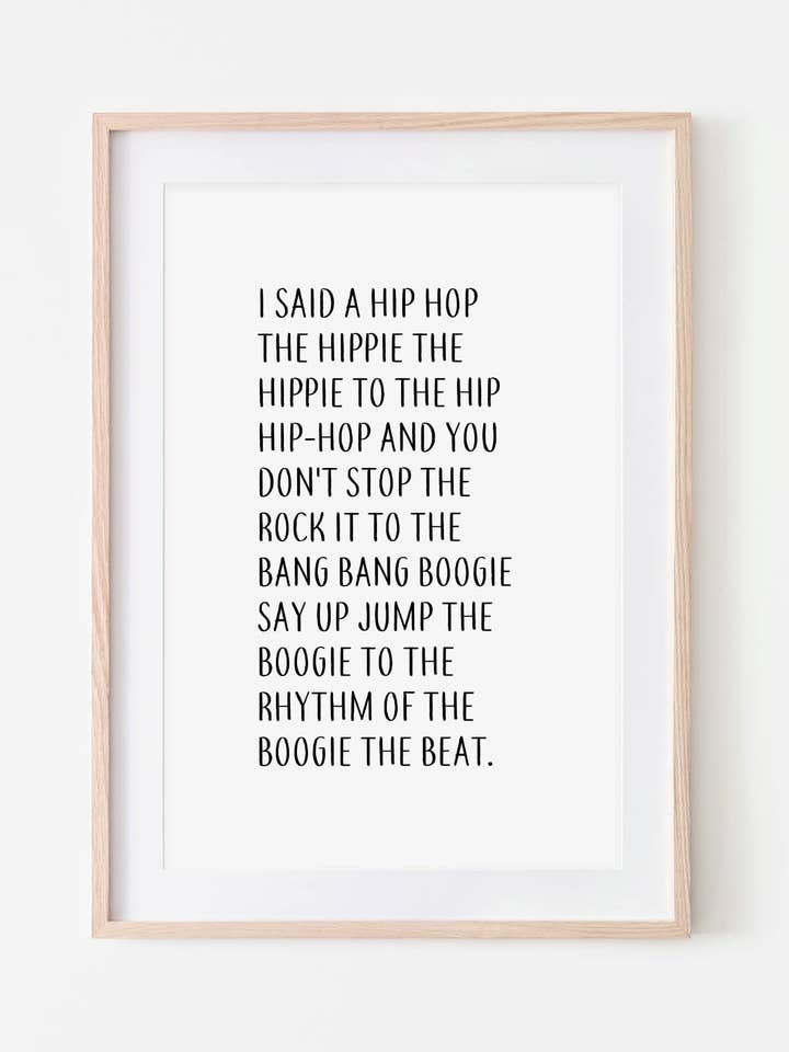 I Said a Hip Hop' Rappers Delight Lyrics Print for wholesale by Slinky Prints
