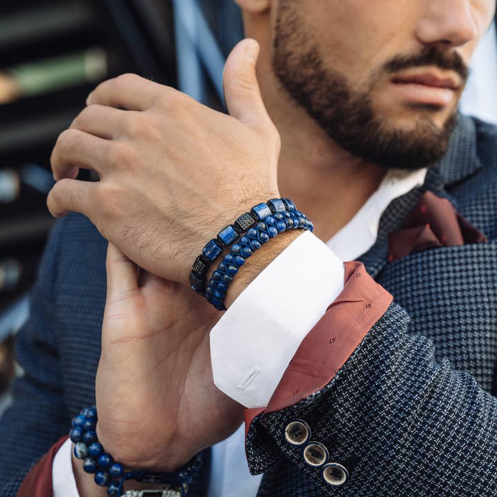 GT collection Jewelry - Wholesale Beaded Bracelet - Men's LAPIS LAZULI Flat bead Bracelet - One Size Fits All