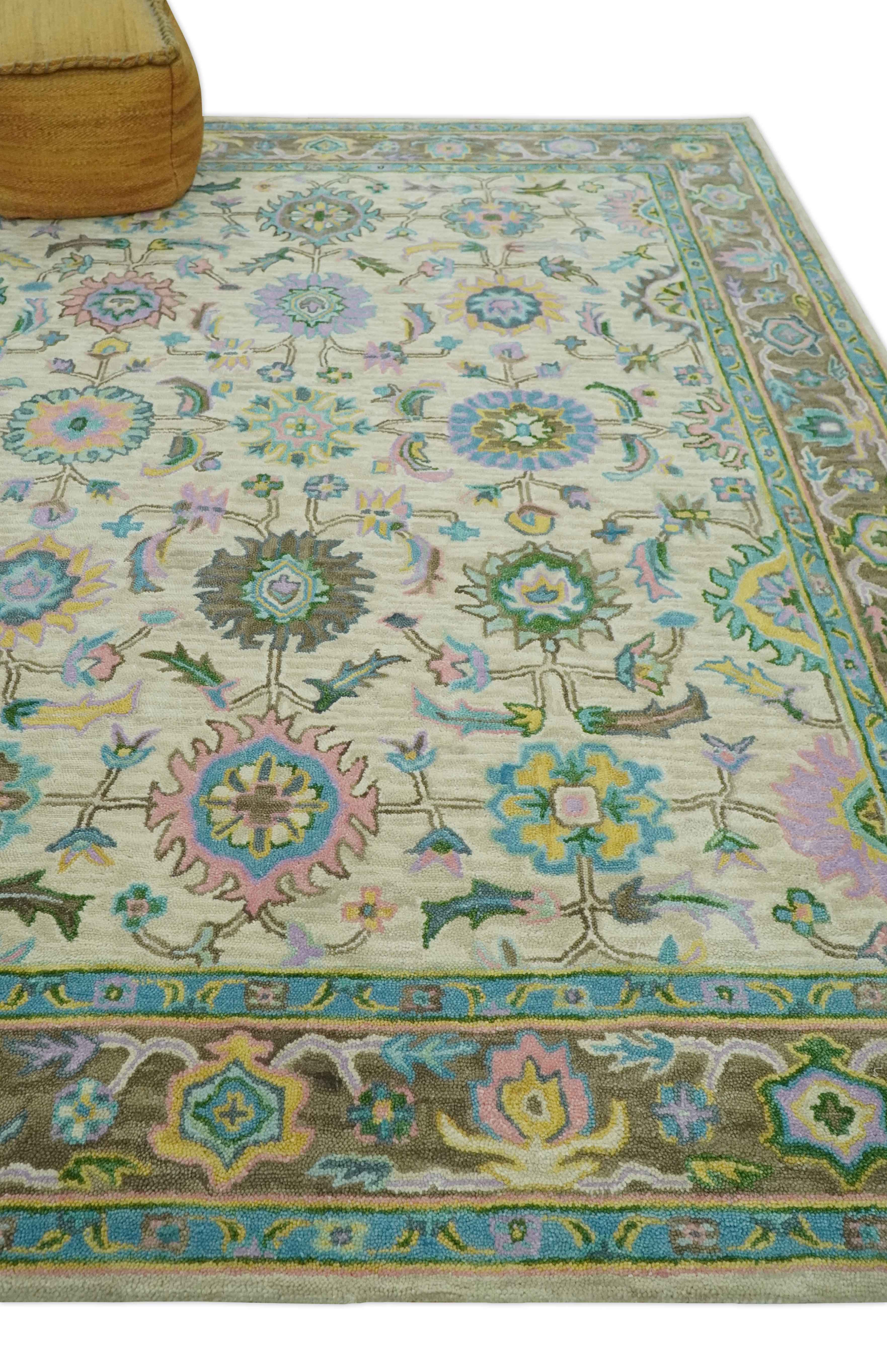 The Rug Decor, Inc. – Großhandel Teppichvorleger – Maßgefertigter beige, blau und lila traditioneller handgetufteter Wollteppich mit Blumenmuster2