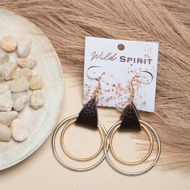 Howard's - Wholesale Hoop Earrings - Wild Spirit Western Leather Gold And Silver Ring Earrings
