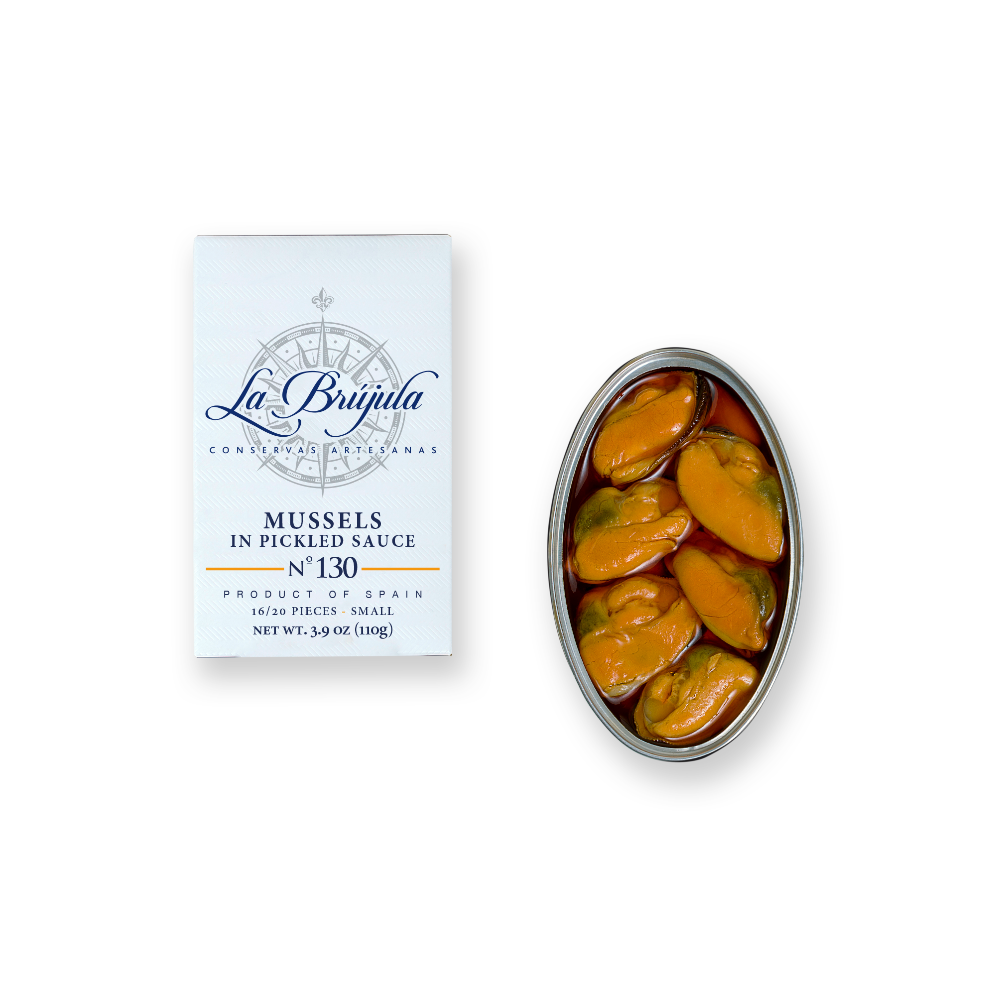 Conservas La Brújula - Wholesale Fish/Seafood - Mussels In Escabeche 16/20 OL120. LB1300