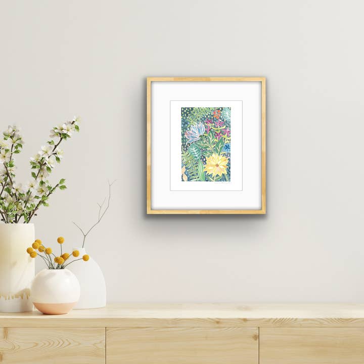 Dahlias and Dots - Watercolor Art Print for wholesale by Moonbug