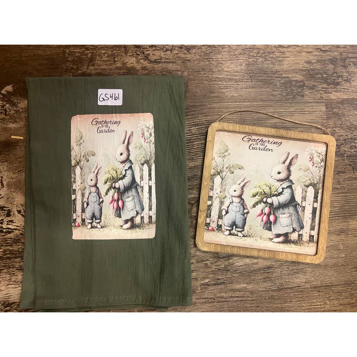 6 Easter 28x28" Towel and 8x8" wooden Plaque Hand made for wholesale by Raggedy Junction