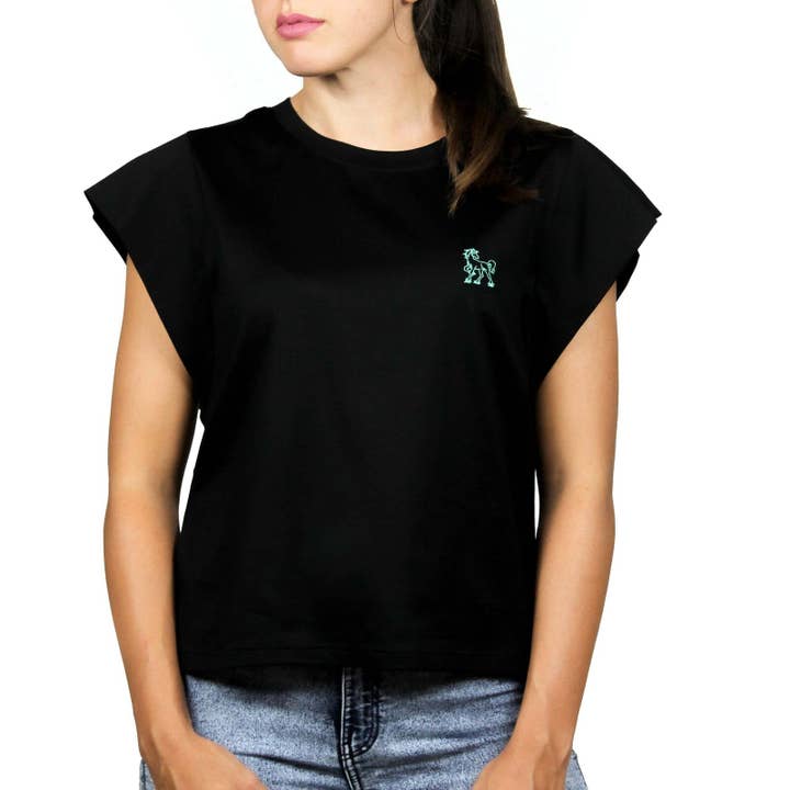 Black sleeveless T-shirt with embroidered logo for wholesale by Vinto Exclusive