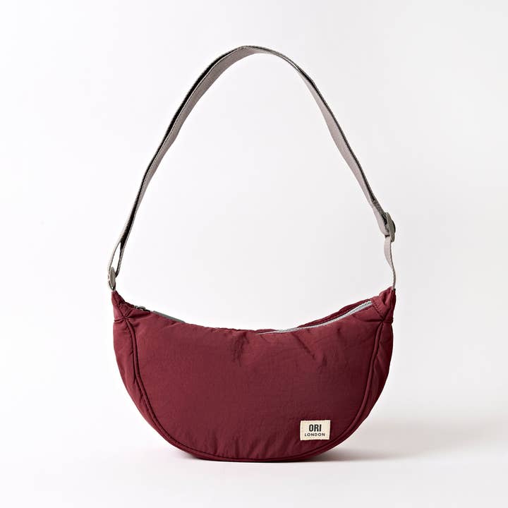 Farringdon Half Moon Bag in Bordeaux Taslon for wholesale by ORI London