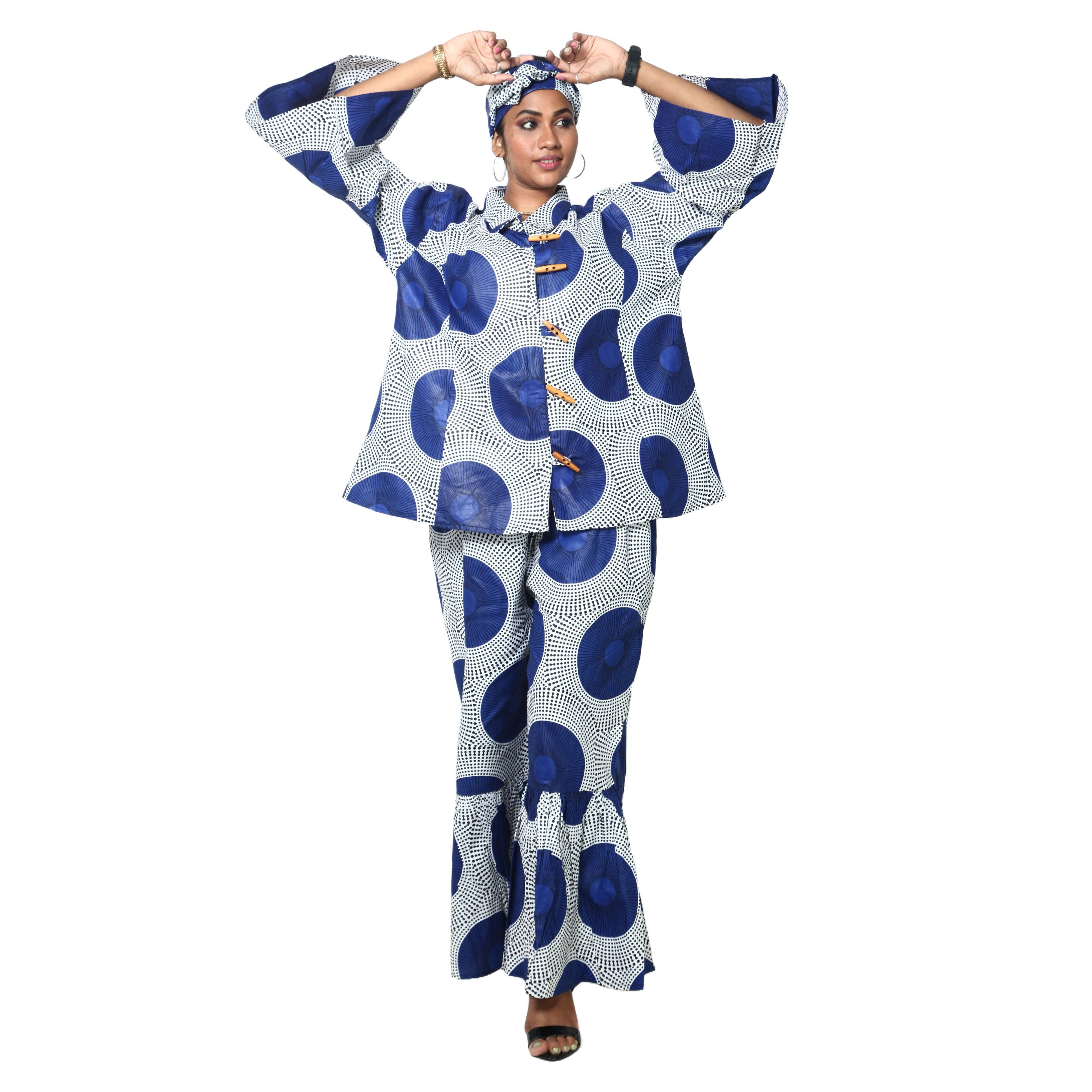 African Stars - Vente Ensemble haut et pantalon (PAS d'intérieur) - Femme - Ensemble Chemisier Femme et Pantalon Palazzo -- Imprimé FI-405017