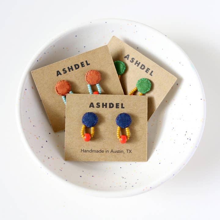 ashdel – wholesale Stud/post earrings – Hand-Sewn Vintage Fabric Dot Stud Earrings7