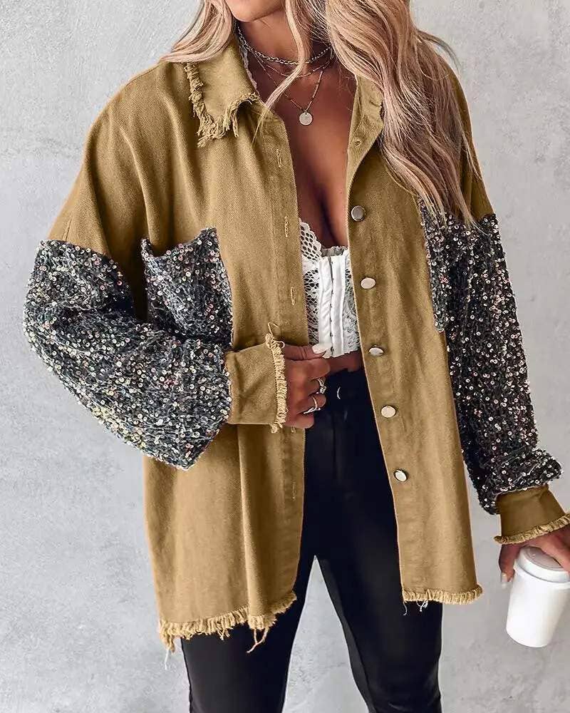 Fashion Combination – Großhandel Jacke – Damen – Pailletten-Patchwork-Übergrößenjacke Damen – Mehrfarbig10