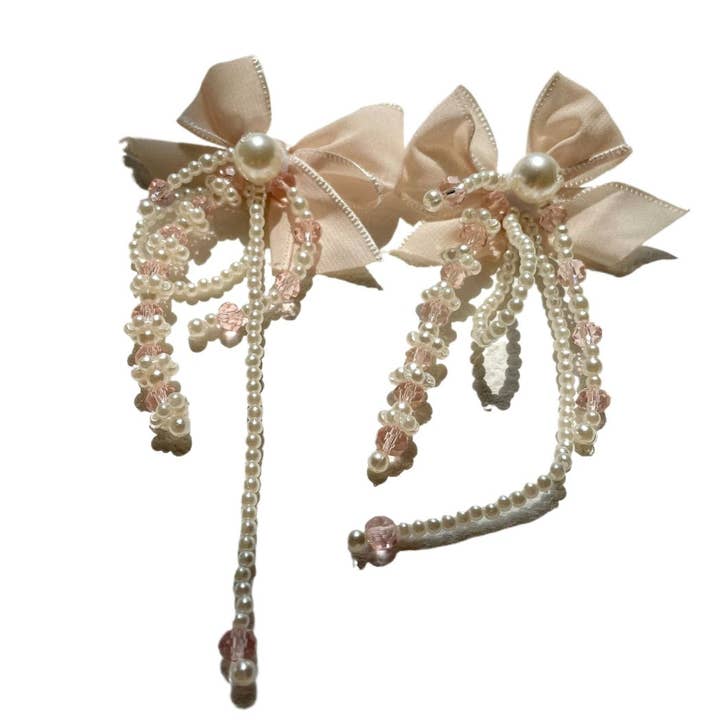 Pink Earwish - Bow Tassel Chiffon Earrings for wholesale on Faire0