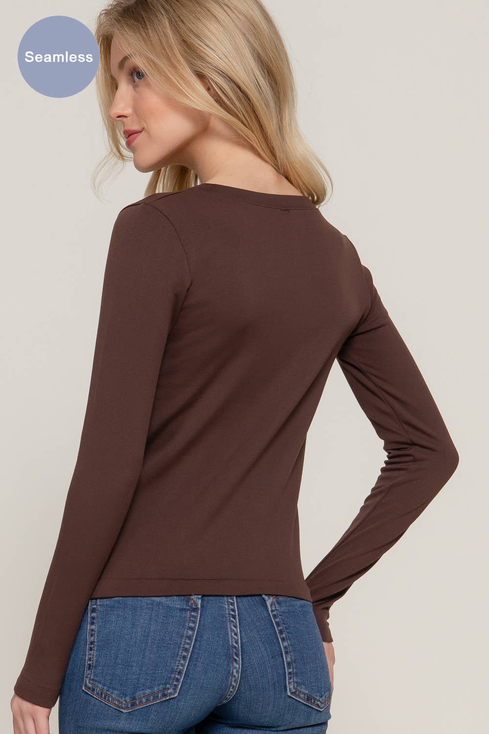 Active Basic | Active USA – Top de malha - Mulher por atacado – Top de manga comprida com gola redonda interior sem costura21