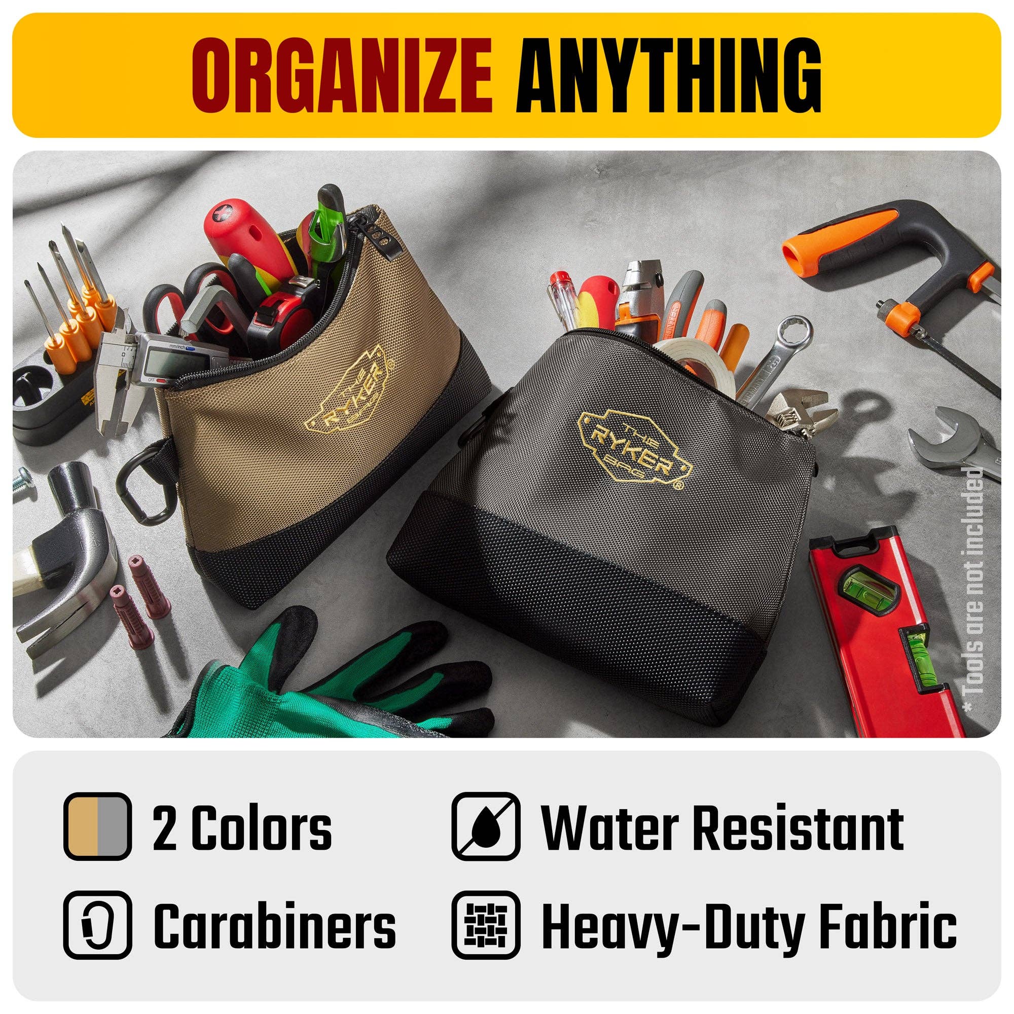 The Ryker Bag – Großhandel Werkzeugsets – Canvas-Reißverschluss-Werkzeugtasche klein mit hartem Boden und Karabiner (2er-Pack)2