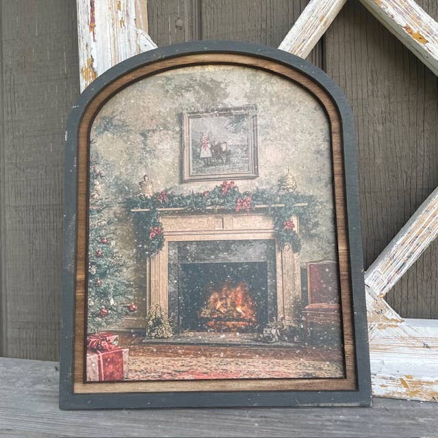 LAND OF COTTON - Wholesale Christmas Wall Art - Victorian Fireplace with tree in arch frame0