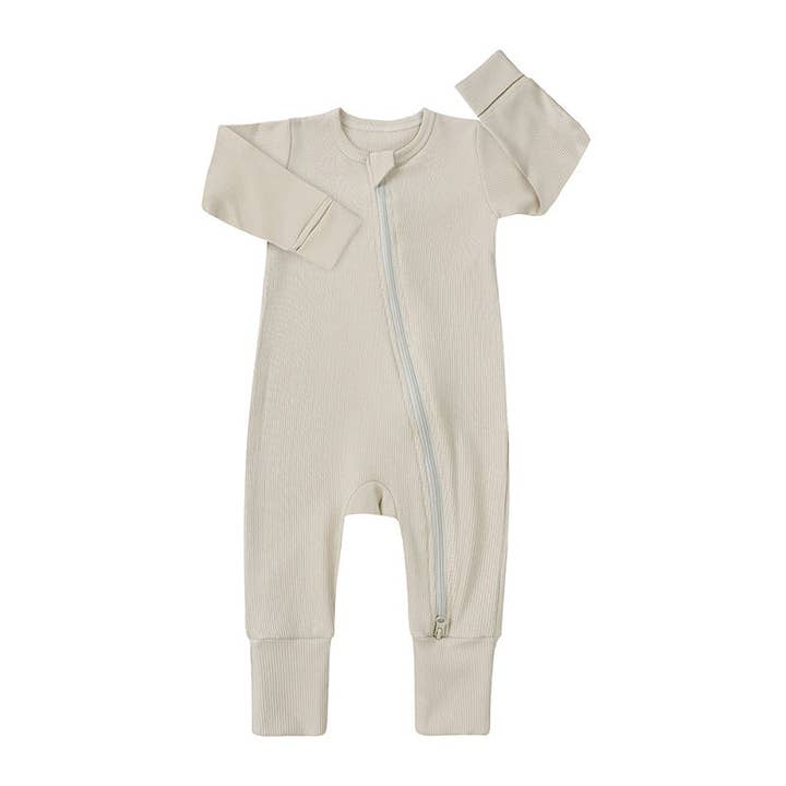 Little Chic Boutique - Wholesale Jumpsuit - Baby - 0-24M Baby Ribbed Solid Color Jumpsuit Long Sleeve Double Zipper Pajamas Wholesale Baby Clothes V3824082800040