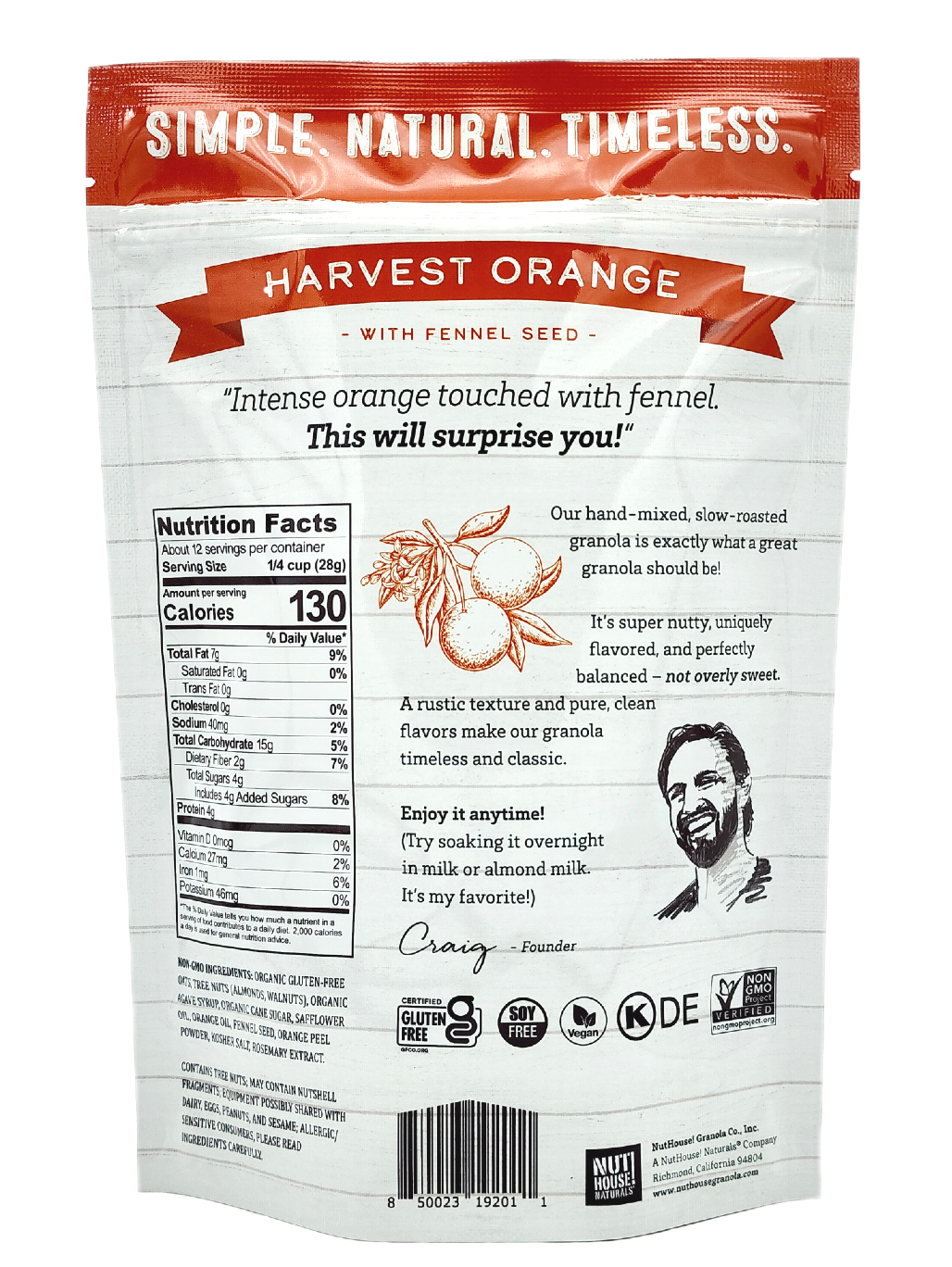 NutHouse! Granola Company - Wholesale Granola - Harvest Orange Granola, 6 x 12oz2