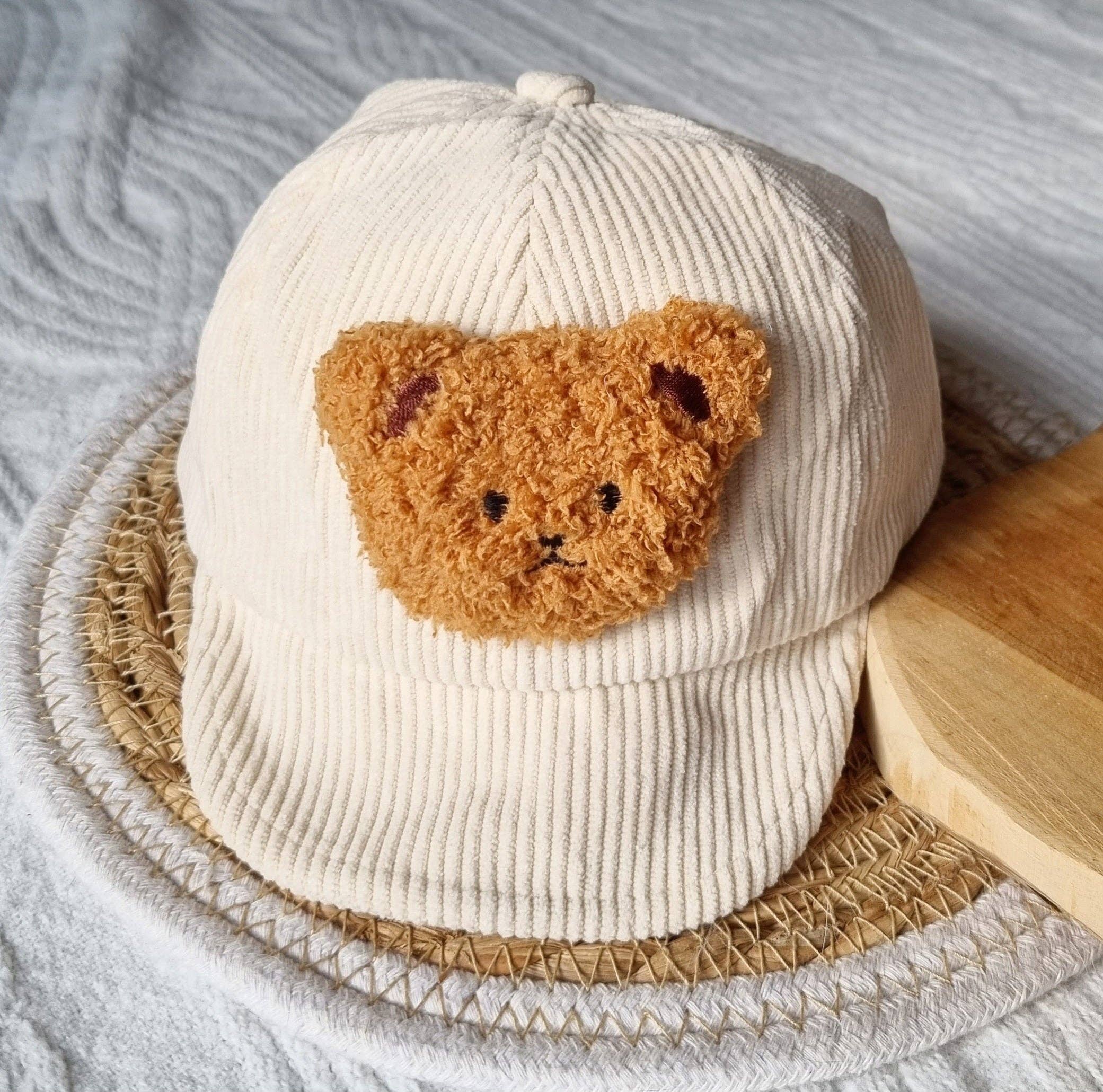 Rammelaartje - Wholesale Newborn/Knit Hat - Baby - Beige corduroy baby/kids cap with teddy bear2