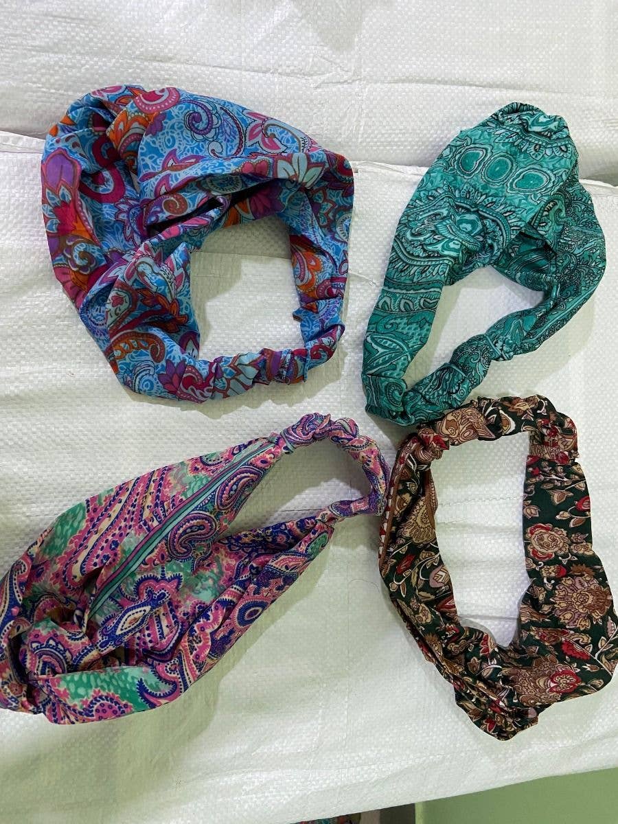 Meghcraft - Wholesale Fashion Headband - Women's - Assorted Upcycled Sari Silk Hair Band - Knot head band5