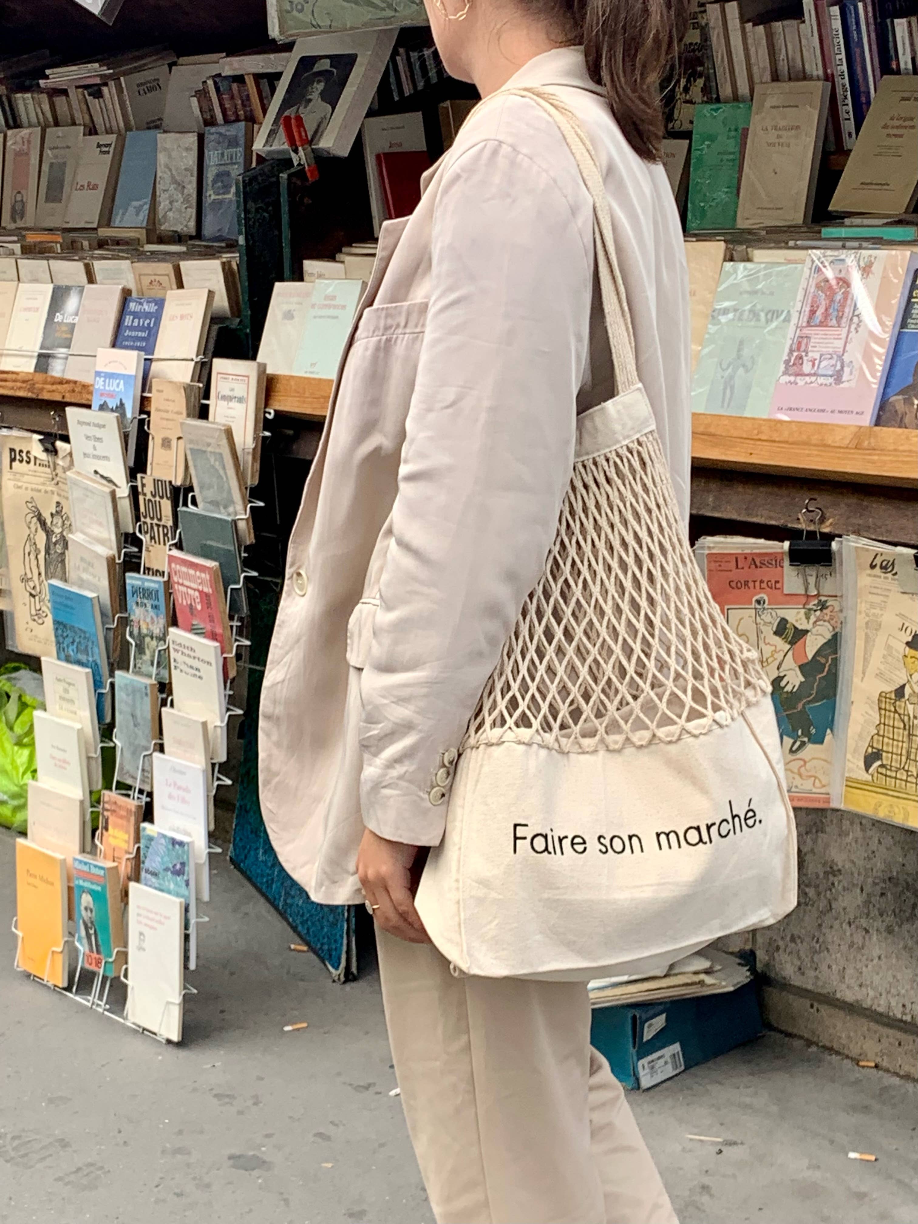 SHOPPINETTE – wholesale Livsmedels-/Shoppingväska – Broderad nätkasse "Faire son marché" i storlek M eller XL7