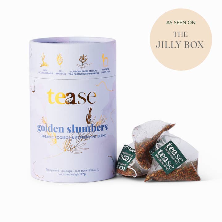 Tease | Wellness Tea Blends + Accessories - Vendita all'ingrosso Tisane salutari e depurative - Golden Slumbers, adattogeno alla radice di valeriana, miscela di tè Superfood2