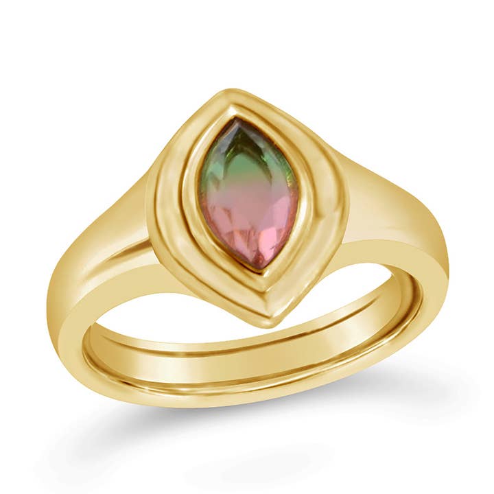 Marquise Signet Ring- Gold- Watermelon Quartz for wholesale by Glamrocks Jewelry