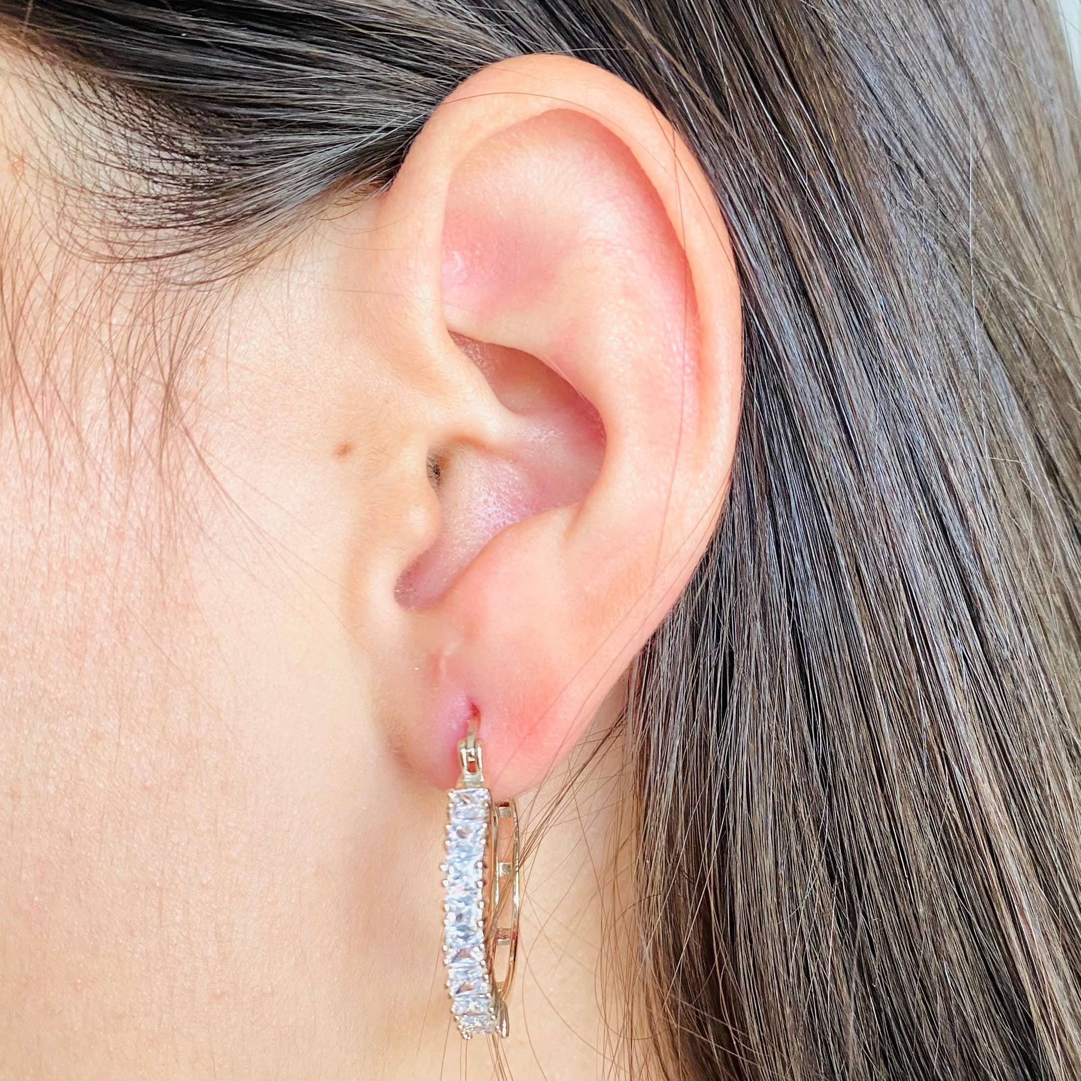 Housegoldjewelry - Wholesale Hoop Earrings - Baguette Hoops, Eternity Hoop Earrings, Cubic Zirconia Diamo6